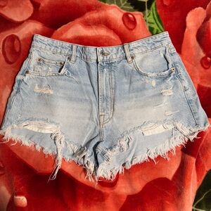 Zara Light Blue Distressed Denim Shorts